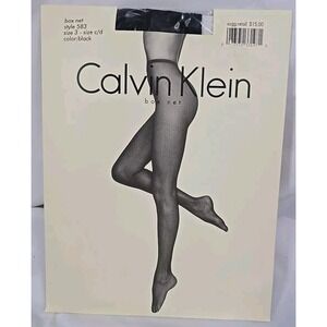 Calvin Klein Black Pantyhose Box Net Style 583 Sz 3- Sz c/d NWT 1998 Lycra